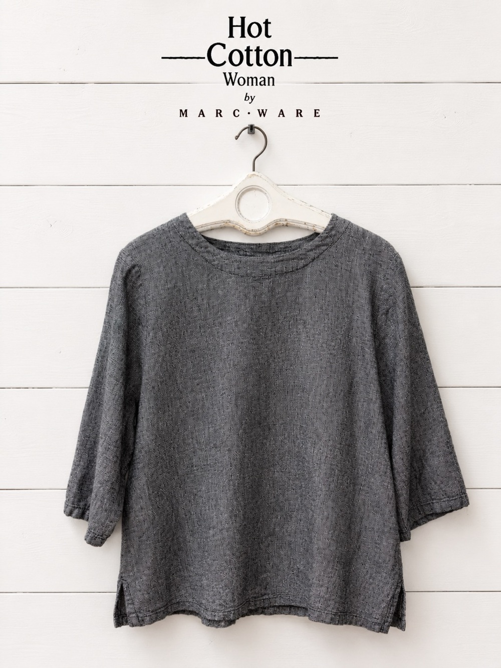 HOT COTTON by MARC WARE Gray Textured Top Size 1X